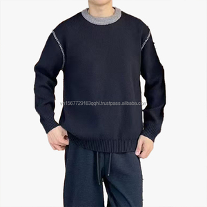 Suéter de Punto con Cuello Redondo y Bloques de Color para Hombre, Camiseta Interior, Estilo Old Money, Suéter de Otoño-Invierno de Alta Gama - Product Image 3