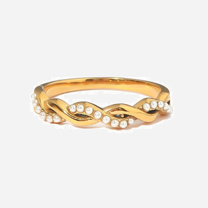 Minimalist Woven Braided <b>Titanium</b> Steel <b>Ring</b> With Cross Set Pearls Unisex Fashion Jewelry Gift - Product Image 1