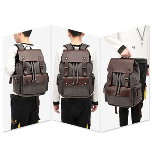 Commercio all'ingrosso Vintage Vegan Retro Logo personalizzato stampato borsa per libri da uomo Casual Laptop con coulisse borse in pelle di tela per zaino da uomo - Product Image 6