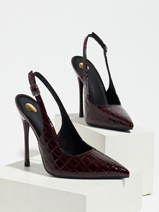 Chaussures à talons aiguilles chic bordeaux en PU à bout pointu avec bride cheville fine, idéales pour les soirées, les clubs et les rendez-vous galants. - Product Image 2