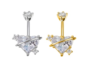 Nhẫn rốn nữ bằng thép không gỉ mạ zircon đôi hình trái tim, trang sức xỏ rốn thời trang - Product Image 3