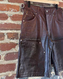 <span class=keywords><strong>Pantaloncini</strong></span> Corti da Uomo in Ecopelle PU Goffrata, Oversize, con Doppia Ginocchiera, Stile Streetwear, Lavaggio Acido, Estivi, Personalizzati - Product Image 2