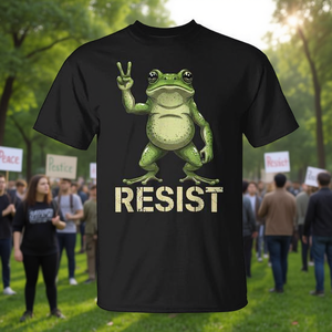 T-shirt Frog Resist Protest Peace Sign Activism, nera, per adulti, unisex, manica corta, girocollo, stampa digitale - Product Image 2
