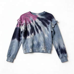 Sudadera Tie Dye Teñida a Mano para Niños HuaYi con Certificación GOTS y OEKO-TEX |   Top Corto <span class=keywords><strong>de</strong></span> Manga Larga con Volantes y Forro Polar |   Ropa Casual Linda - Product Image 2