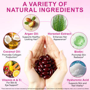 Suplemento Vitamínico SOLOTREE 5000 Mcg con Biotina, Aceite de Argán, Ácido Hialurónico, Colágeno y <span class=keywords><strong>Complejo</strong></span> de Queratina para la Salud del Cabello, la Piel y las Uñas - Product Image 2