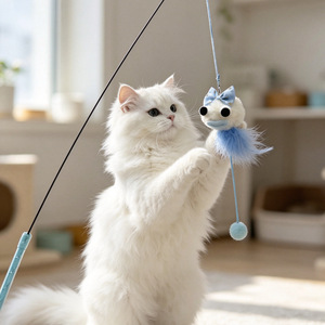 Ali Cat Teaser Wand Blue Dorky Fish Feather Toy Boredom Buster Juguete interactivo para mascotas con varilla larga resistente a mordeduras - Product Image 3