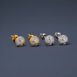 Stud Earrings Ball Shape Micro Pave Zircon Two Tone Gold Plated Geometric Design Party Fashion Jewelry - Product Image 1