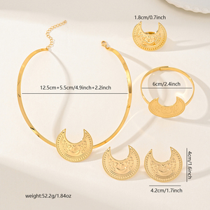 Parures de bijoux plaqué or de Dubaï pour femmes, comprenant collier ras-du-cou croissant <span class=keywords><strong>arabe</strong></span>, boucles d'oreilles créoles, bague ouverte et bracelet, vente en gros - Product Image 2