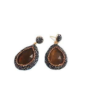 Gioielli di moda con ciondolo in pietra con occhio di gatto orecchini pendenti di Design turco pavé orecchini a bottone in cristallo di argilla - Product Image 1