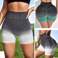 Legging de yoga taille haute sans couture en Spandex/Nylon, style court, effet push-up, dégradé de couleurs, couleur unie