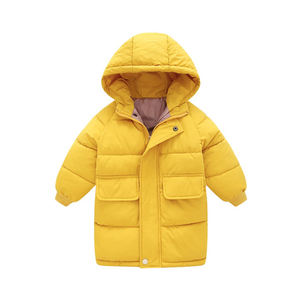 Manteau d'hiver long unisexe pour enfants, rembourré, à capuche, coupe-vent, écologique, avec fermeture éclair, motif uni - Product Image 1