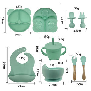 Recién llegado, juego de vajilla de silicona no tóxica ecológica para bebés, cuenco de succión de grado alimenticio, cuchara, babero de alimentación para la hora de la comida de los niños - Product Image 3