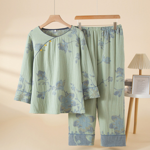 Nouvel ensemble de pyjama pour <span class=keywords><strong>femme</strong></span> 2026, style rétro <span class=keywords><strong>traditionnel</strong></span> <span class=keywords><strong>chinois</strong></span>, imprimé, col rond, 100 % coton, jacquard <span class=keywords><strong>chinois</strong></span> - Product Image 3