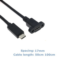Adaptador USB 2.0 Tipo C Hembra Personalizado para Montaje en Panel con Rosca, 480 Mbps a USB A, B, C, Micro, MINI B Macho Recto y en Ángulo