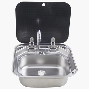 Fregadero <span class=keywords><strong>de</strong></span> acero inoxidable al por mayor para <span class=keywords><strong>autocaravana</strong></span>, caravana, furgoneta camper, cuadrado, <span class=keywords><strong>de</strong></span> un solo tazón, con grifo y tapa plegable <span class=keywords><strong>de</strong></span> vidrio - Product Image 1