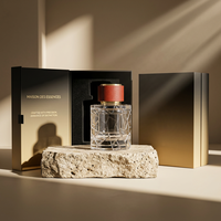 Flacon de parfum en verre transparent rond de luxe rechargeable de 50 ml et 100 ml, flacon de parfum vide avec bouchons en bois