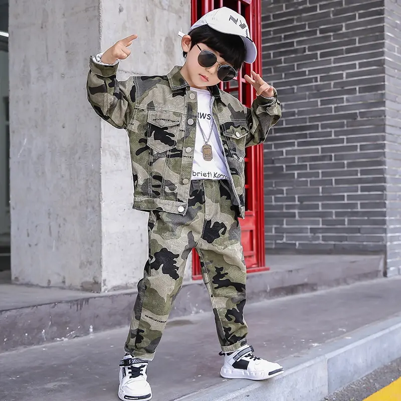 Bébé garçons vêtements armée Camouflage tenues coton imprimé veste manteau pantalon costume enfant 2 3 4 6 8 9 10 ans enfant fils 2 pièces ensembles