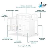 Mini lit de bébé et table à langer 3-en-1 en pin de haute qualité et réglages de hauteur de matelas réglables à trois positions en blanc en gros