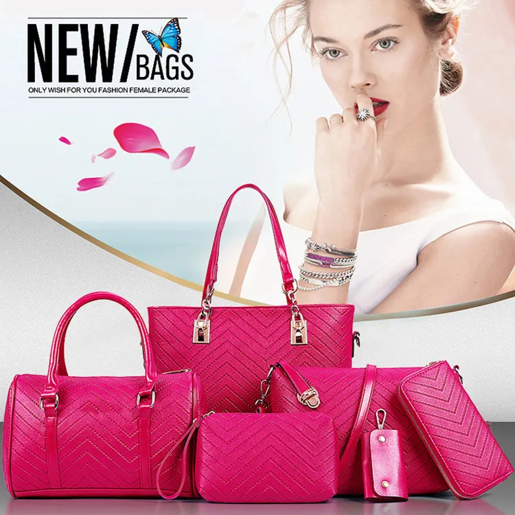 2022 New Arrival Purse And Handbags Pu Leather 5pcs Composite Bag Print Flower Ladies Handbag Sets
