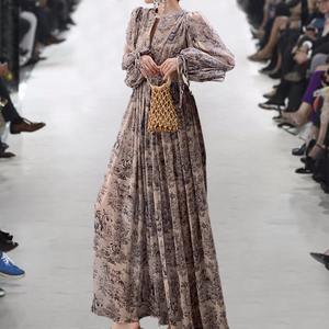 Robe maxi florale vintage pour femmes, élégante, à découpes, style coréen, robe fendue pour les vacances, robe décontractée à manches longues, robe de fête féerique - Product Image 3