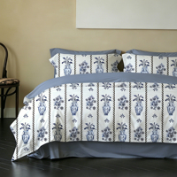 Ensemble de literie en coton 100% à imprimé chinoiserie bleu et blanc, résistant aux plis, fabriqué en Chine, pour chambre d'hôtel et décoration intérieure
