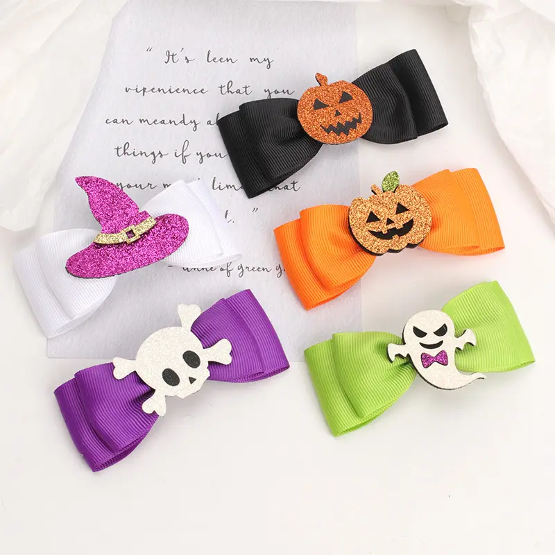 FuYu nuovo prodotto bambini ragazze zucca di Halloween e fantasma Mini fiocchi per capelli fermagli per capelli moda per bambini