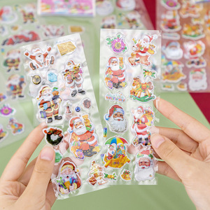 Pegatinas de dibujos animados en 3D de Papá Noel, tema navideño, plástico duradero, reutilizable para la educación y recompensas de los niños - Product Image 2