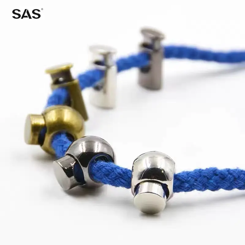 SAS toptan aksesuarları kaplama renk altın gümüş özel Logo boyutu Metal kordon kilidi stoper