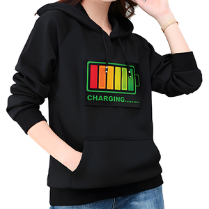 Sudadera Luminosa con Panel EL Activado por Voz, con Diseño Musical a Cuadros, Pulsante y LED, para Fiestas, Casual y Entretenimiento - Product Image 2