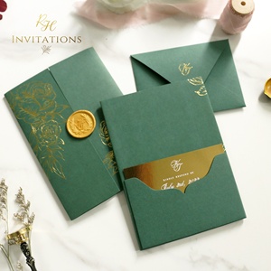 <span class=keywords><strong>Carte</strong></span> de mariage en velours vert émeraude et enveloppe de doublure en velours vert foncé - Product Image 5