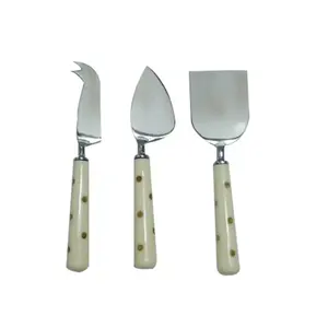 Juego de espátulas de diseño antiguo de acero inoxidable con mango de resina multicolor, elegantes utensilios para servir, perfectos para eventos y cenas. - Product Image 6