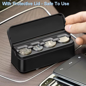 Distributeur de pièces de monnaie noir à 4 compartiments pour voiture, trieur et collecteur de pièces avec ressort, mini boîte de rangement sécurisée portable pour magasin, extérieur, voiture - Product Image 5