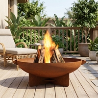 Grande Fontaine d'Extérieur en Acier Corten Effet Rouillé, Bassin de Piscine, Bol d'Eau Paysager, Sphère de Feu, Décoration de Jardin