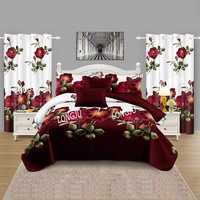 Parure de lit moderne et élégante en gros, motif imprimé, ensemble de draps 8 pièces avec rideaux