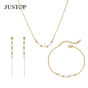 Wholesale Custom Justop BSCI Certified Stainless Steel <b>Pearl</b> Trendy Earrings Bracelet Necklace <b>Jewelry</b> <b>Set</b> - Product Image 6