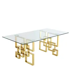 Set meja makan kaca Nordic, Set meja makan 6 tempat duduk Glold persegi panjang dapat diperpanjang Modern mewah dengan bangku