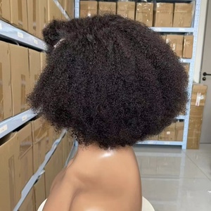 Vendeur d'usine Cheveux Humains Afro Wave Pixie Perruque Bomb Blend Vente Chaude Naturel Noir Afro Kinky 4x4 Lace Closure Bob Perruque - Product Image 5