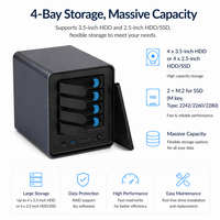 NAS 4 baies entièrement personnalisable, routeur avancé, mini serveur, PC de bureau barebone, CPU Celeron I5-10210U, 2x SSD, 4x HDD, 4x LAN
