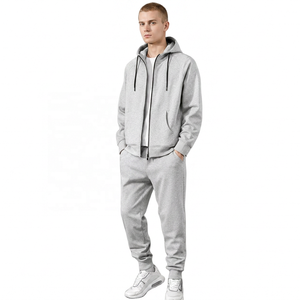 Unisex Gray Printed Breathable Hooded Tracksuit Set <b>Full</b> <b>Zip</b> <b>Hoodie</b> Jogger Pants Solid Color Cotton Casual Sportswear Autumn - Product Image 1
