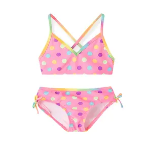 2020 Hot Selling Badmode Baby Meisjes Twee Stuk Badmode Kids Dot Gedrukt Bikini Set Kinderen Kleur Veranderende Beachwear