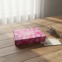 Boîte d'expédition en carton ondulé rose à imprimé floral, écologique, avec plateau découpé et message intérieur gaufré pour vêtements, kits de beauté et coffrets cadeaux