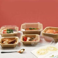 Contenants alimentaires carrés octogonaux en papier kraft jetables de haute qualité avec couvercle, recyclables et biodégradables pour l'emballage de riz et de plats chauds