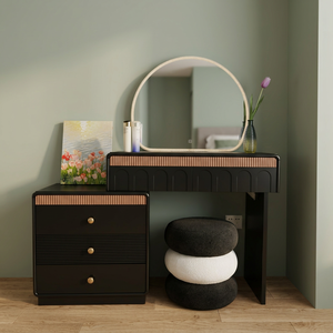 Modern Black <b>Makeup</b> Vanity Table with Lighted <b>Mirror</b> and Storage Drawers for Bedroom Furniture - Product Image 2