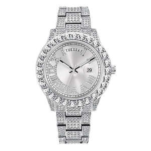 Montre à quartz tendance Hip Hop, double mouvement, grand cadran rond, diamant Moissanite, étanche, calendrier, pour femmes et hommes - Product Image 1