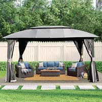 Gazebo d'extérieur avec double toit, rideaux d'intimité, moustiquaires, structure métallique robuste, tente de réception pour patio