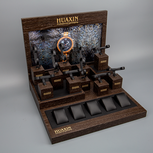 Acrylique Métal Compteur <span class=keywords><strong>Photo</strong></span> Mdf Rotatif Unique Poignet Intelligent De Luxe Marron En Bois Granuleux Magasin De Détail Montre Présentoir - Product Image 3
