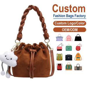 Custom Women's PU Leather <b>Drawstring</b> Shoulder <b>Bag</b> with Braided Handle and Cloud Charm Fashionable Daily Handbag - Product Image 1