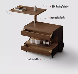Mid-Century Mobiler Massivholz-Nachttisch mit 2 Schubladen, Walnuss-Beistelltisch mit Hebe- und Drehfunktion für Schlafzimmer und Wohnzimmer - Product Image 3