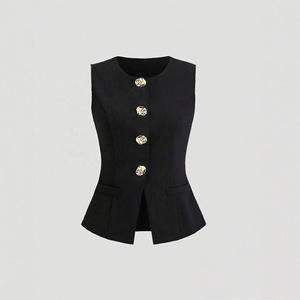 <span class=keywords><strong>Gilet</strong></span> élégant uni pour <span class=keywords><strong>femme</strong></span> - Vêtement d'extérieur <span class=keywords><strong>sans</strong></span> manches stylé pour un usage quotidien - Product Image 4