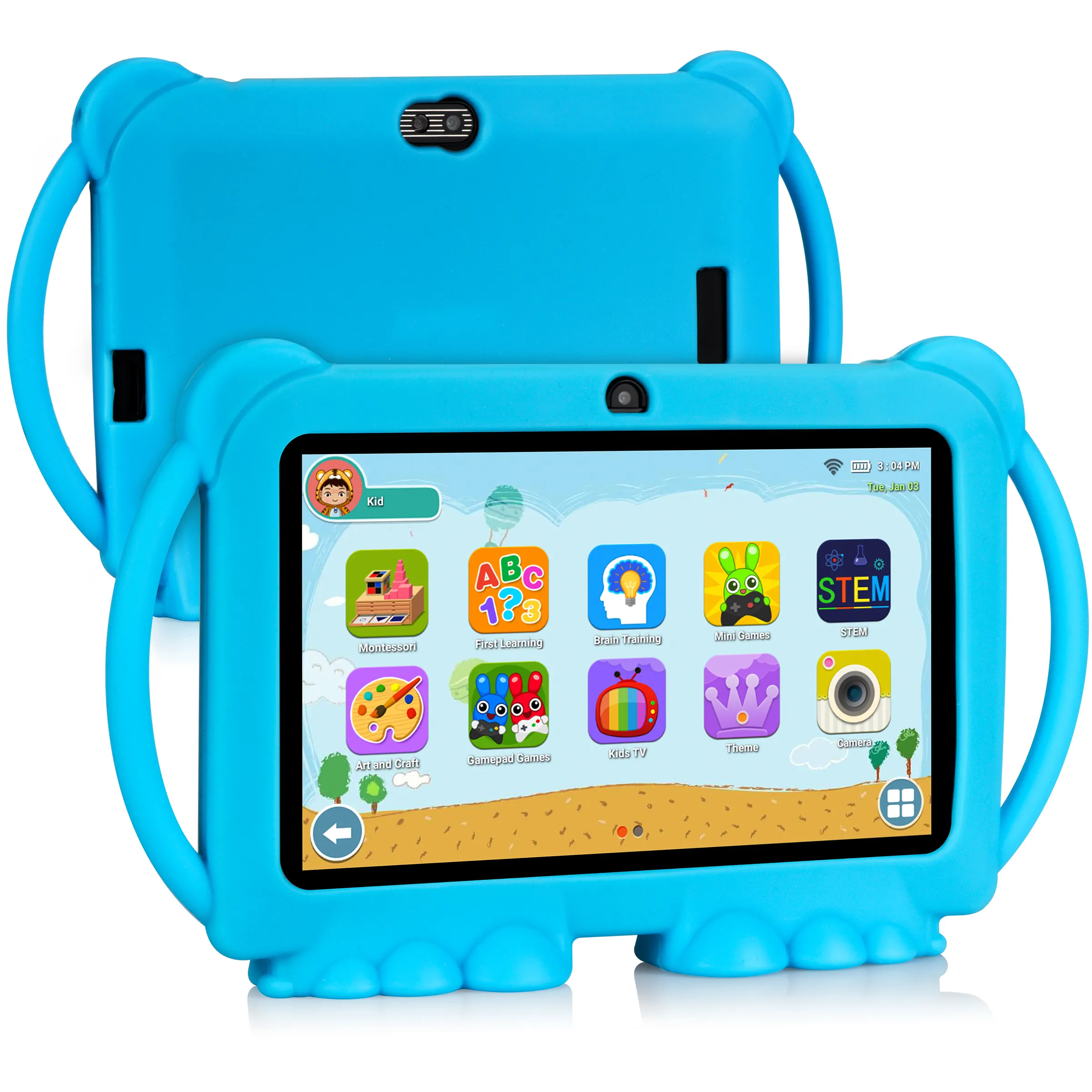 Tableta A133 de 7 pulgadas para niños, tablet con cuatro núcleos, 1,6 GHz, IPS, 1024x600, TP, G + P, pantalla táctil, android, 1800mAh, Wifi